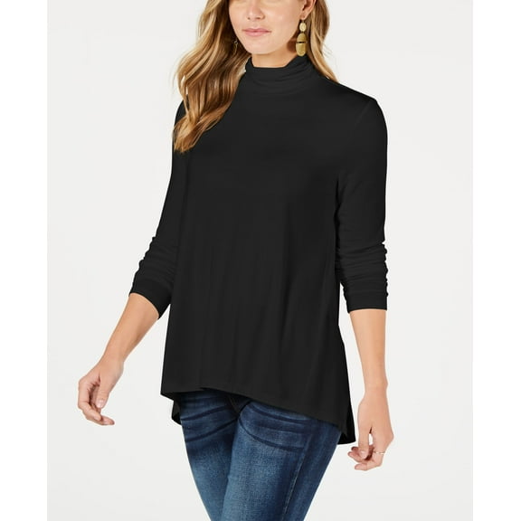 Style & Co Mock Neck High Low Top Deep Black XS