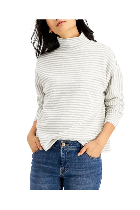 Style & Co Mock Neck Sweatshirt Whitegrey Comb XL