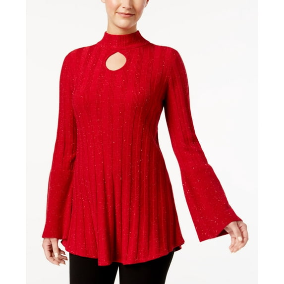 Style & Co. Mock-Neck Tunic Sweater Womens L Red shirt MSRP $46