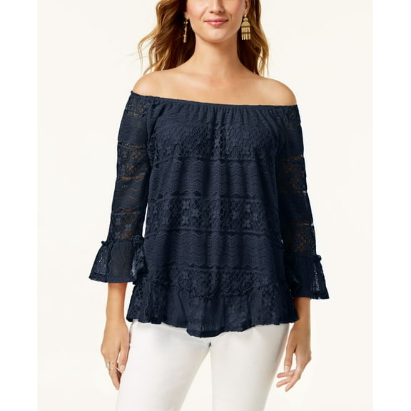 Style & Co Off The Shoulder Lace Top Industrial Blue S