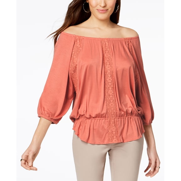 Style & Co Off The Shoulder Peplum Top Rose Sand L