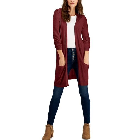 Style & Co Open Front Cardigan Merlot XS