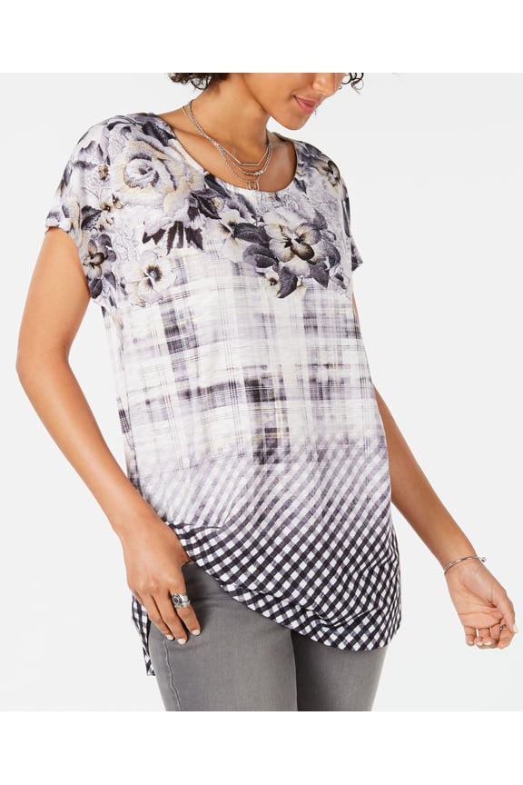 Style & Co Patchwork Batik Print Dolman Sleeve Top Floral Fade S