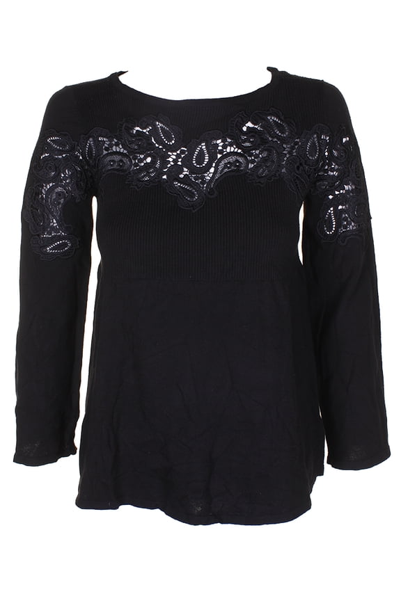Style & Co Petite Lace Babydoll Sweater Deep Black PS