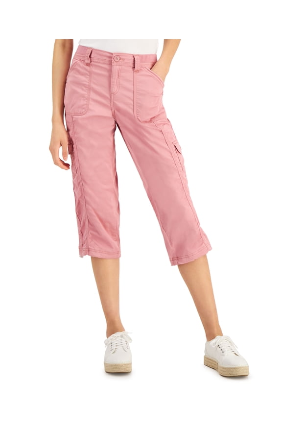 Style & Co Petite Bungee Hem Capri Pants Rose Brocade 6P