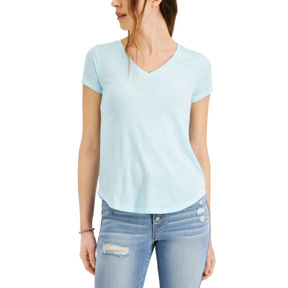 Style & Co Petite Burnout V Neck T-Shirt Aqua Water PM