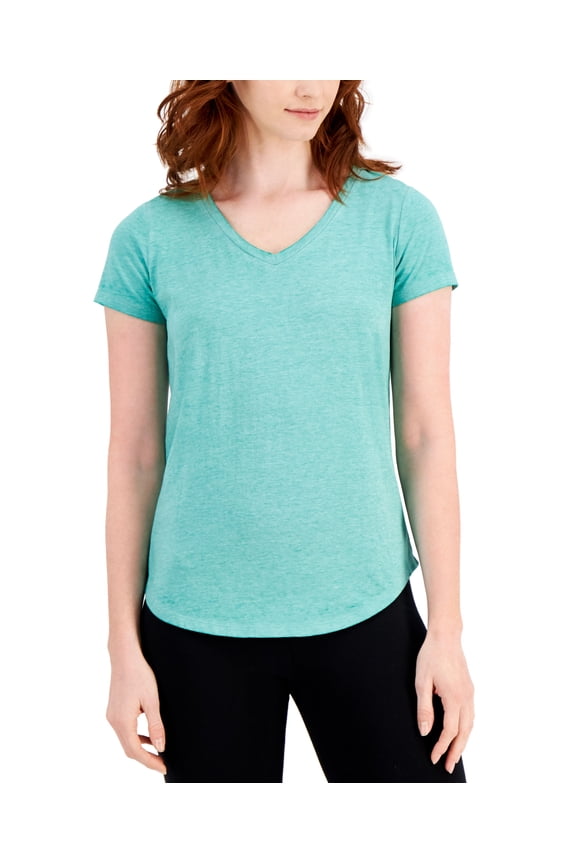 Style & Co Petite Burnout V Neck T-Shirt Bold Emerald PM