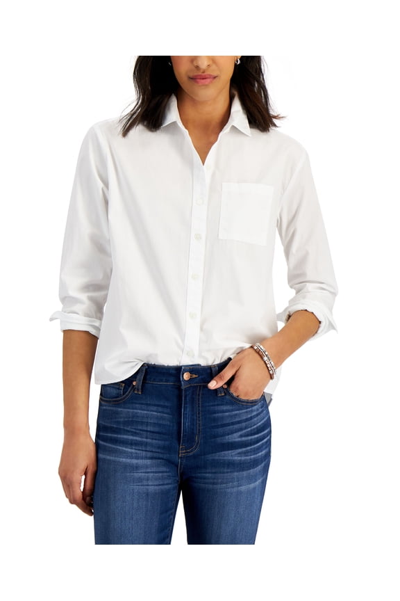 Style & Co Petite Button Down Boyfriend Shirt Bright White PS