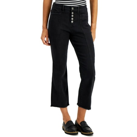 Style & Co Petite Button Fly Kick Crop Jeans Washed Black 16P
