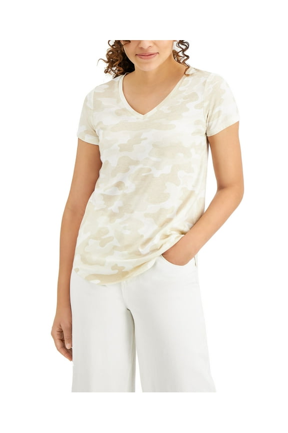 Style & Co Petite Camo Burnout T-Shirt Sand Camo PM