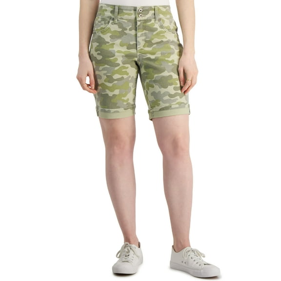Style & Co Petite Camo Print Bermuda Shorts Green Camo Layer 14P