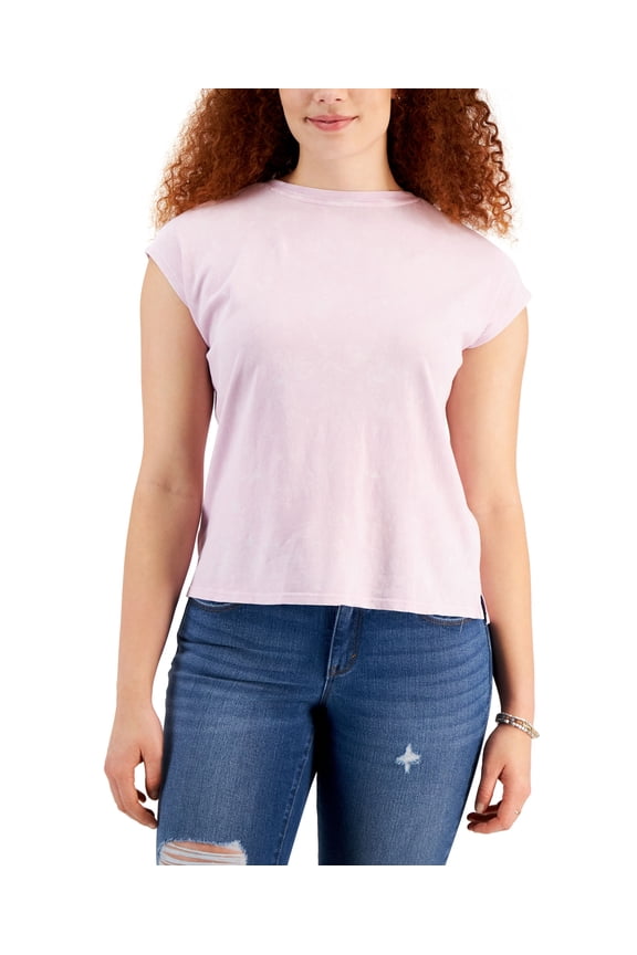 Style & Co Petite Cap-Sleeve Cotton Top Lavender Bouquet PL