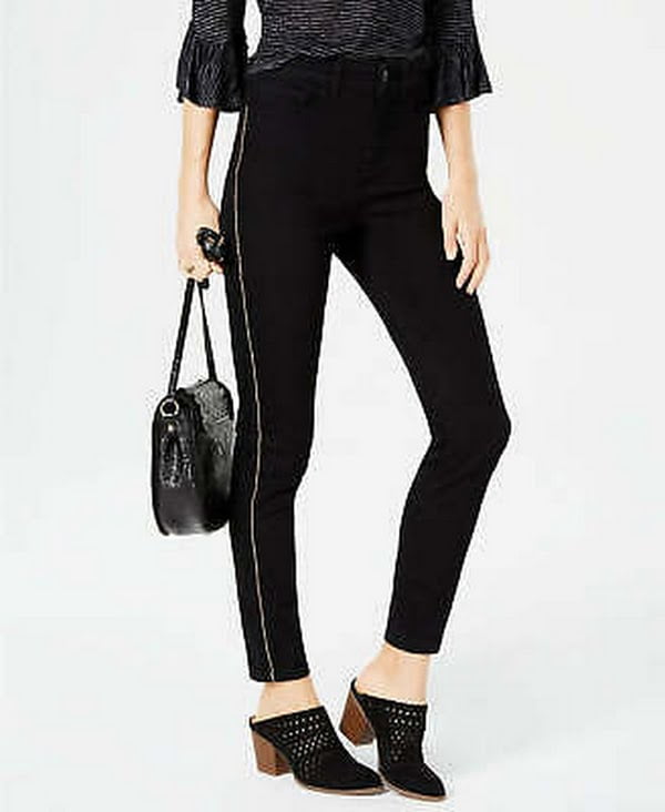 STYLE & CO. Style & Co Petite Chain-Embellished High-Rise Skinny Jeans, Various Sizes: 4P/Black