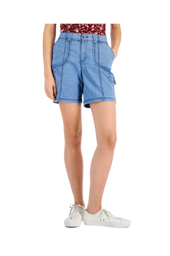 Style & Co Petite Chambray Topstitched Shorts Chambray 2P