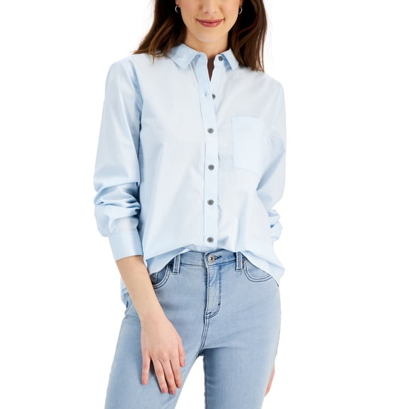 Style & Co Petite Classic Poplin Perfect Shirt Omphalodes PL