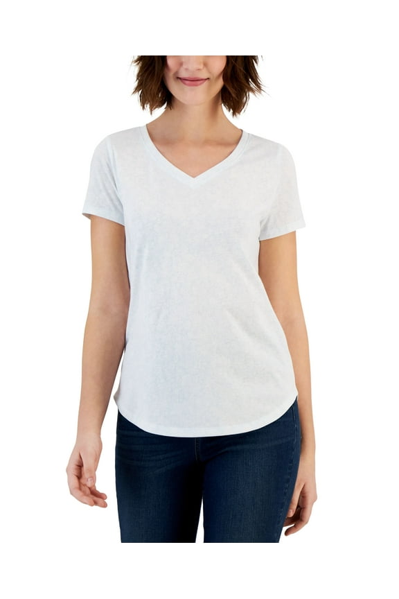 Style & Co Petite Cloud Print V Neck Perfect T-Shirt Cloud Flourish PXS