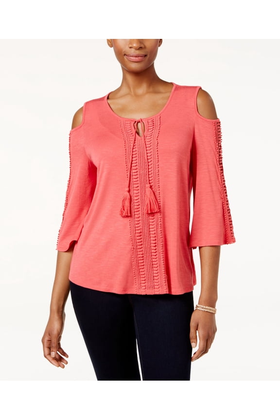 Style & Co Petite Cold Shoulder Peasant Top Aurora Rose PM
