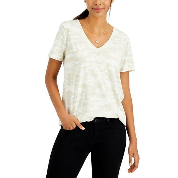 Style & Co Petite Cotton Camo Print T-Shirt Starry Sky Neut PM