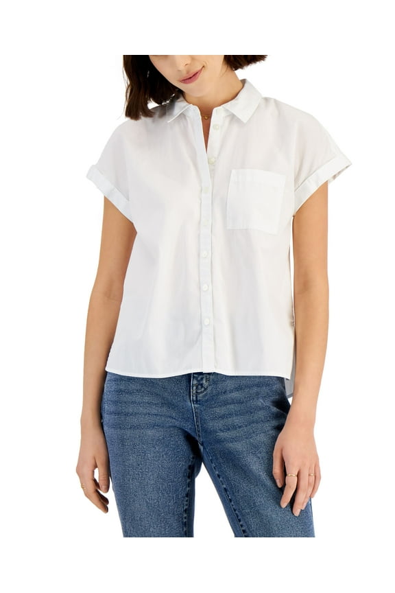 Style & Co Petite Cotton Camp Shirt Bright White PL