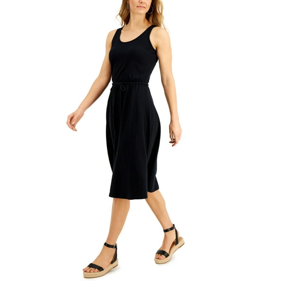 Style & Co Petite Cotton Drawstring Midi Dress Deep Black PM