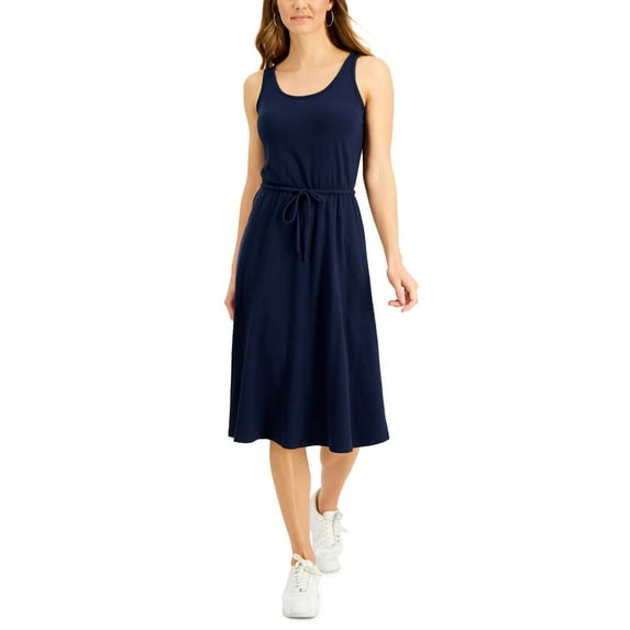 Style & Co Petite Cotton Drawstring Midi Dress Industrial Blue PM
