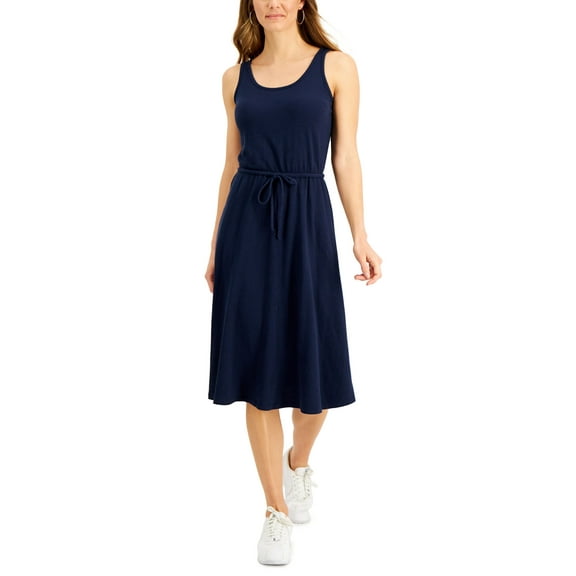 Style & Co Petite Cotton Drawstring Midi Dress Industrial Blue PXS