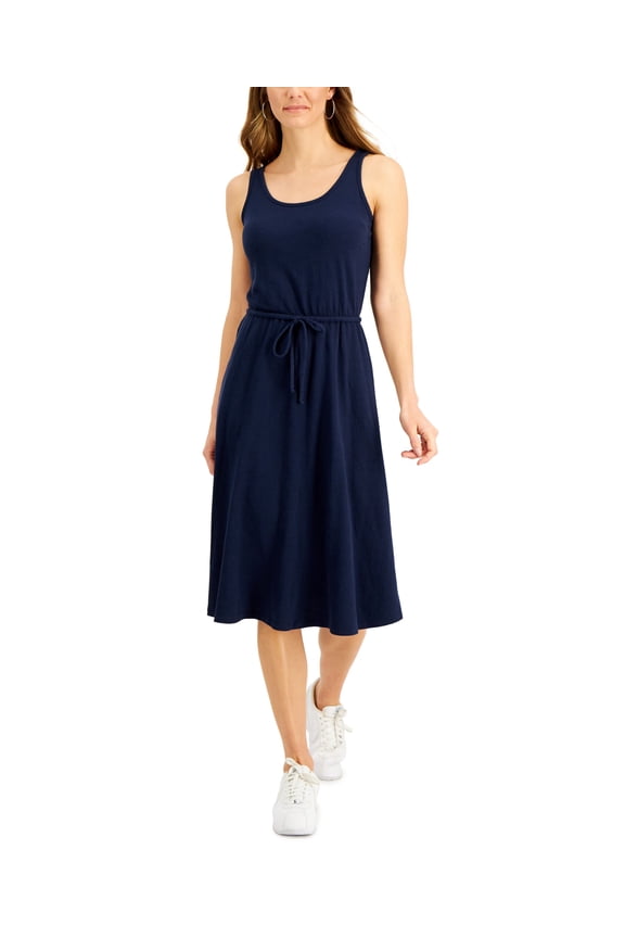 Style & Co Petite Cotton Drawstring Midi Dress Industrial Blue PXS