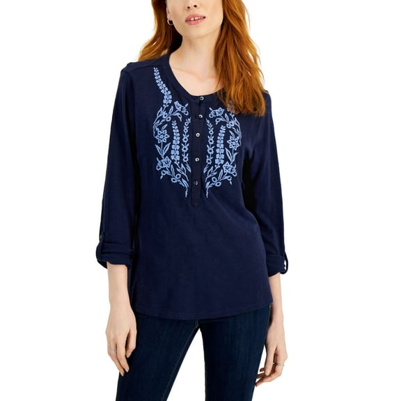 Style & Co Petite Cotton Embroidered Top Industrial Embroidery PS