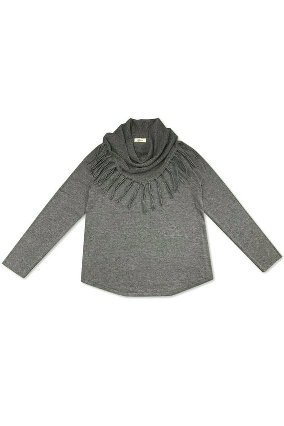 Style & Co Petite Cotton Fringed Cowlneck Sweater Medium Heather Gray Size PS