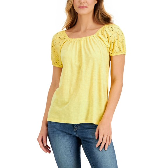 Style & Co Petite Cotton Off The Shoulder Top Sunbeam Yellow P2XL