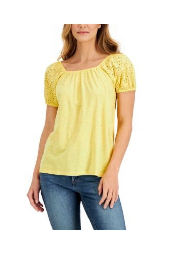 Style & Co Petite Cotton Off The Shoulder Top Sunbeam Yellow PS