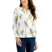 STYLE & CO. Style & Co Petite Cotton Printed Top Retro White PS