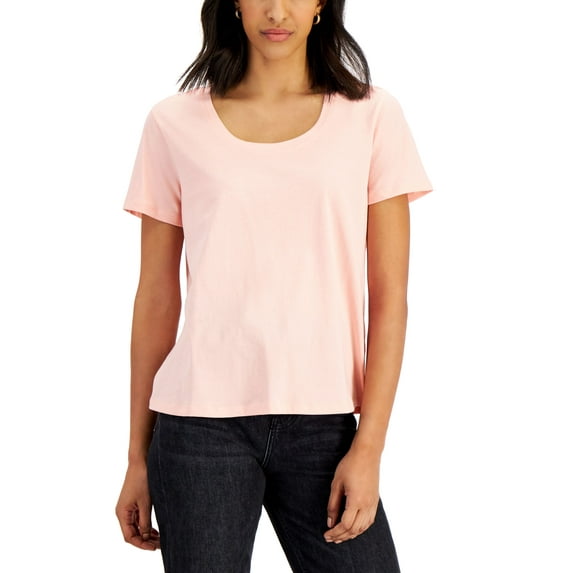Style & Co Petite Cotton Scoop Neck T-Shirt Champagne Pink PS