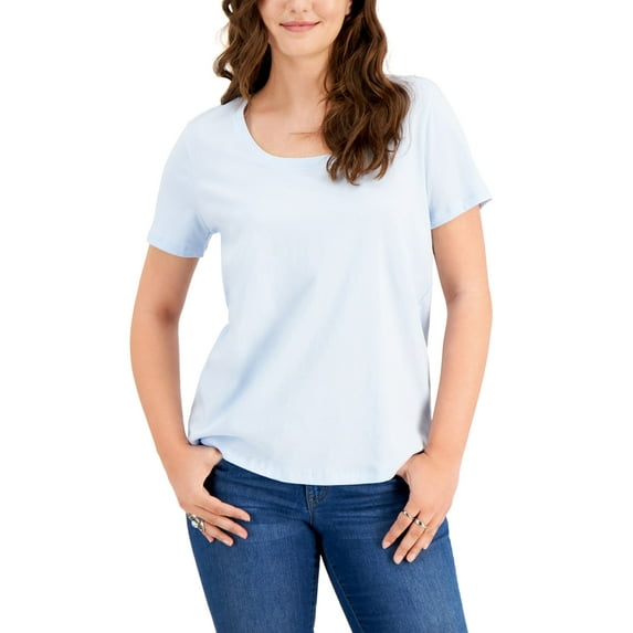 Style & Co Petite Cotton Scoop Neck T-Shirt Spacious Skies PXL
