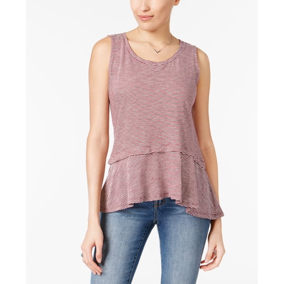 Style & Co Petite Cotton Striped Peplum Top Orchard Stripe PXS