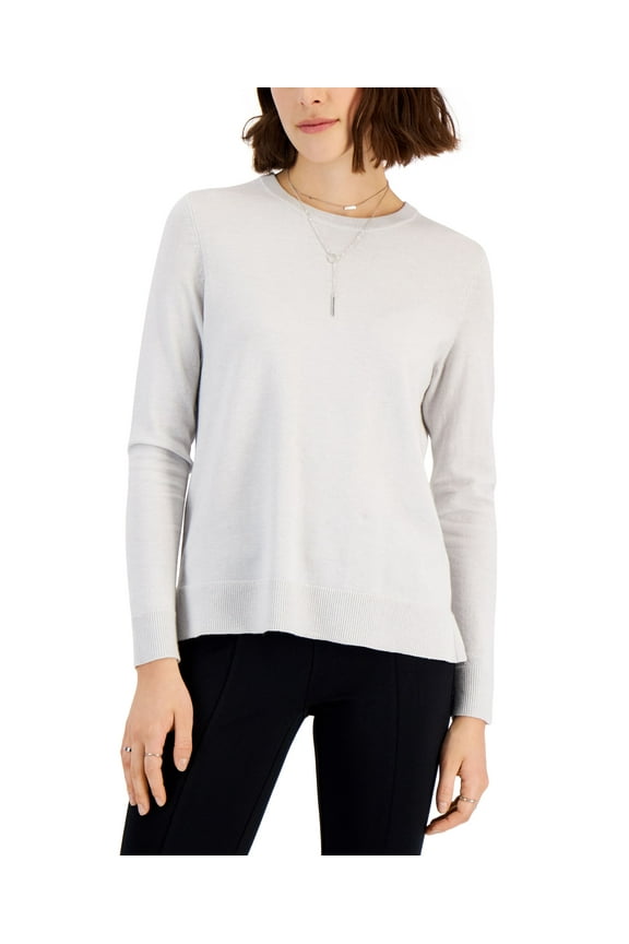 Style & Co Petite Crew Neck Sweater Silver Heather PXL