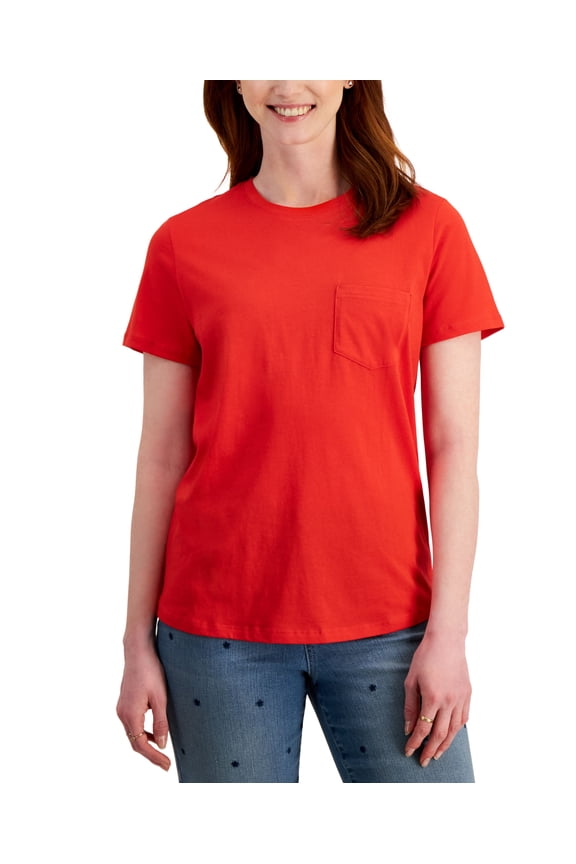 Style & Co Petite Crewneck Pocket T-Shirt Loving Red PXL