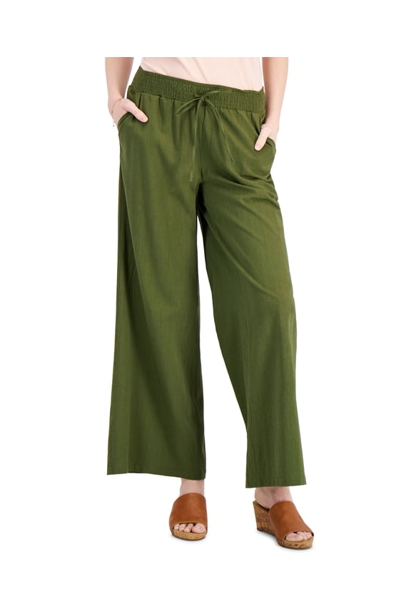 Style & Co Petite Crinkled Wide-Leg Pants Winter Moss PM