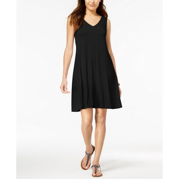 Style & Co Petite Cross Back Swing Dress Deep Black PXL