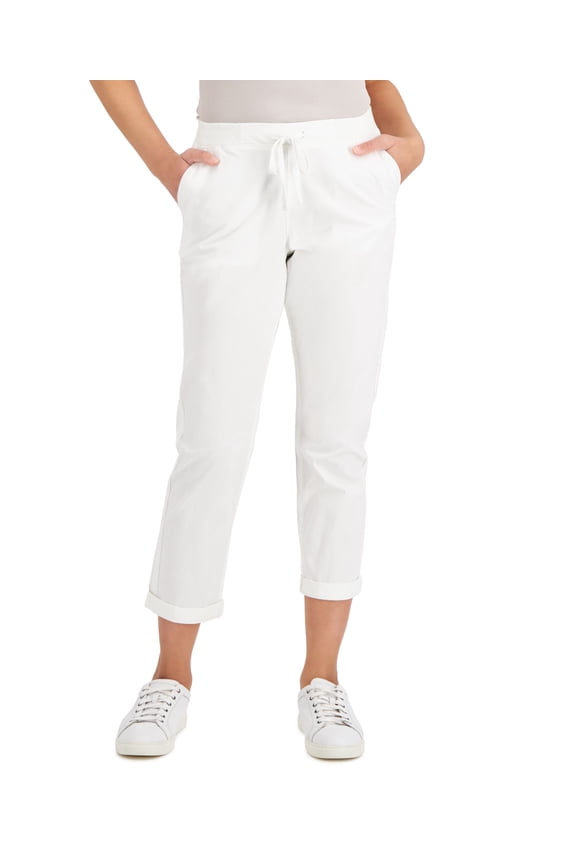 Style & Co Petite Cuffed Twill Tape Pants Bright White PXL