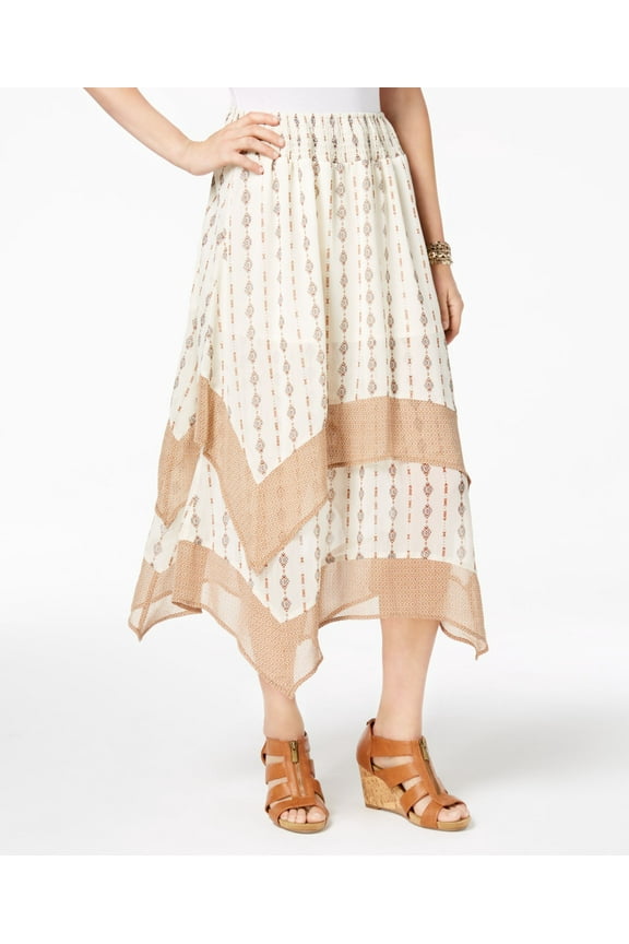 Style & Co Petite Diamond Striped Chiffon Hem Midi Skirt Diamond Stripe PL