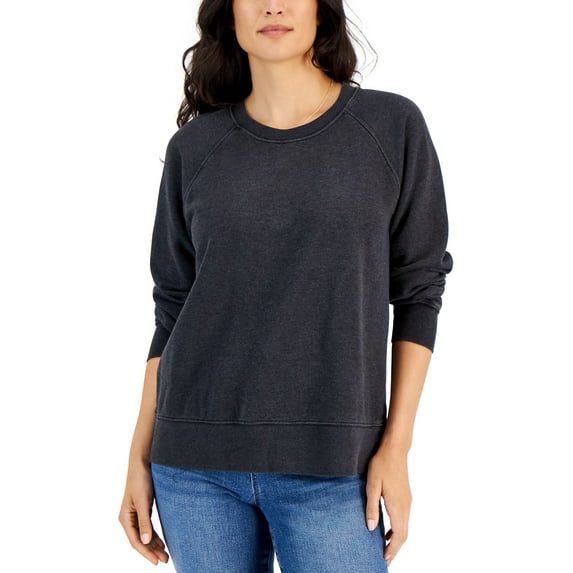 Style & Co Petite Dolman Sleeve Crewneck Sweatshirt Deep Black PS