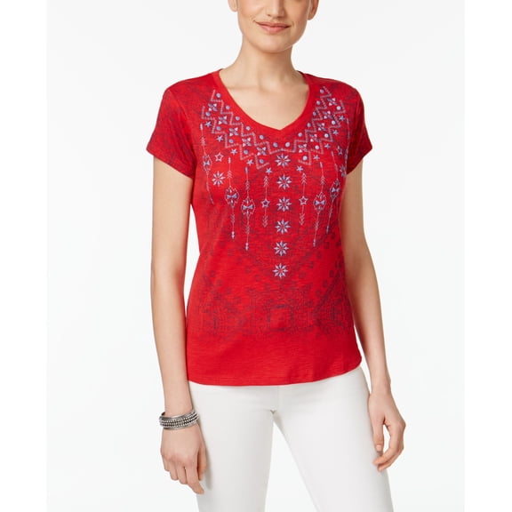 Style & Co Petite Embroidered Graphic T-Shirt Ruby PXS