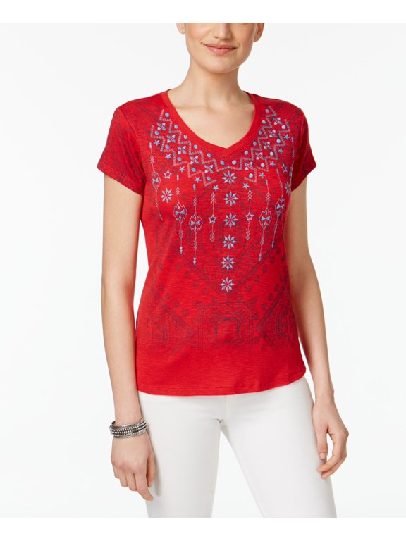 Style & Co Petite Embroidered Graphic T-Shirt Ruby PXS