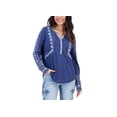 thumbnail image 1 of Style & Co Petite Embroidered Henley Neck Top Blue Zigzag PL, 1 of 1