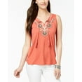 thumbnail image 1 of Style & Co Petite Embroidered Split Neck Top Pimpernel Bali PXS, 1 of 1