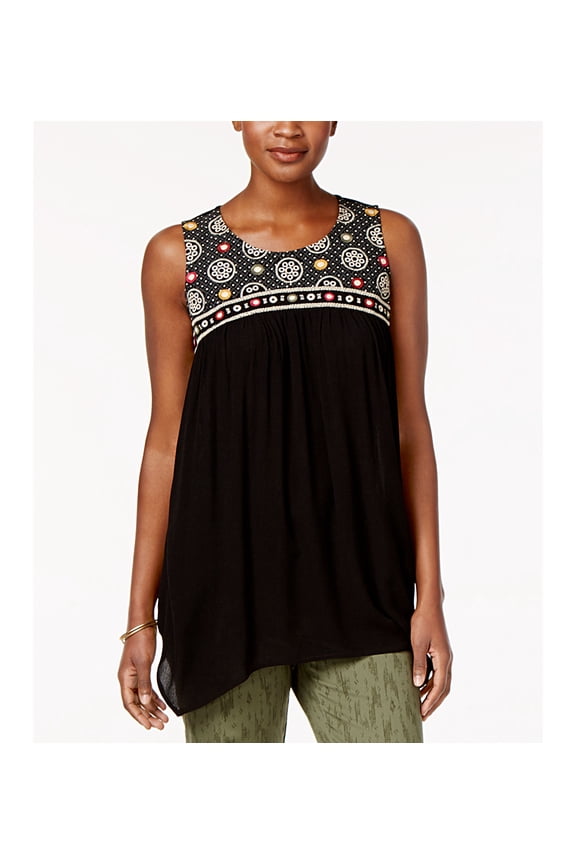 Style & Co Petite Embroidered Top Worldwide Black PM