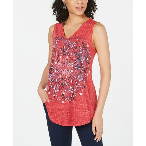 Style & Co Petite Firework Graphic Print Tank Top Firework Medal PS