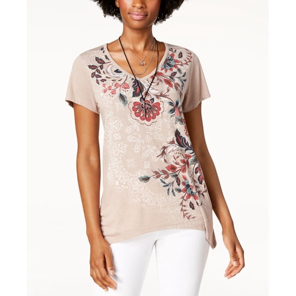 Style & Co Petite Floral Graphic Top Bandana Blush PS
