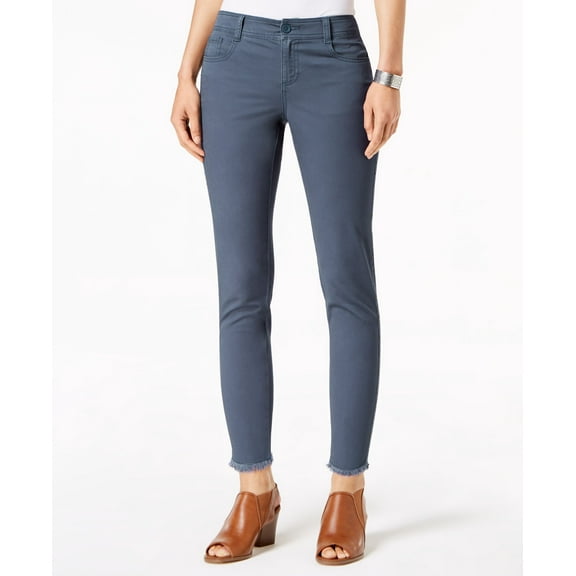 Style & Co Petite Fray Hem Studded Skinny Pants New Uniform Blue 10P